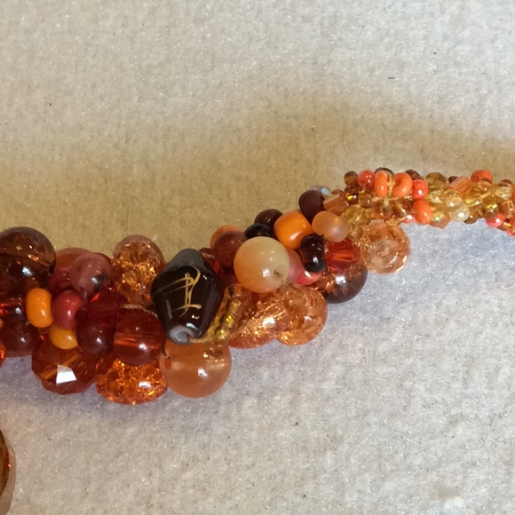 FINAL SALE PRICE CL Designs Crochet Orange Necklace w/Gold Crystals - Picture 3 of 5